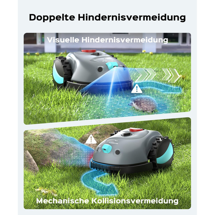 Робот-газонокосилка V100 без обмежувального кабелю з камерою, уникнення перешкод, навігація Vision, акумулятор 4 Ah, 150㎡, запасні леза, спіральне косіння, сірий колір