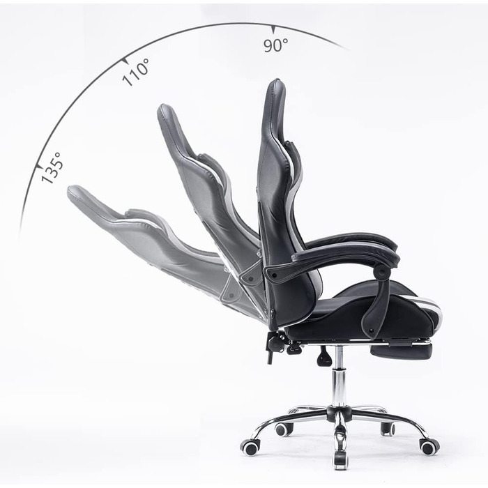 Ігрове крісло Panana Офісне крісло ергономічне з регульованою поперековою подушкою, подушкою, штучною шкірою, м'яким підлокітником Стілець Стілець (сірий)