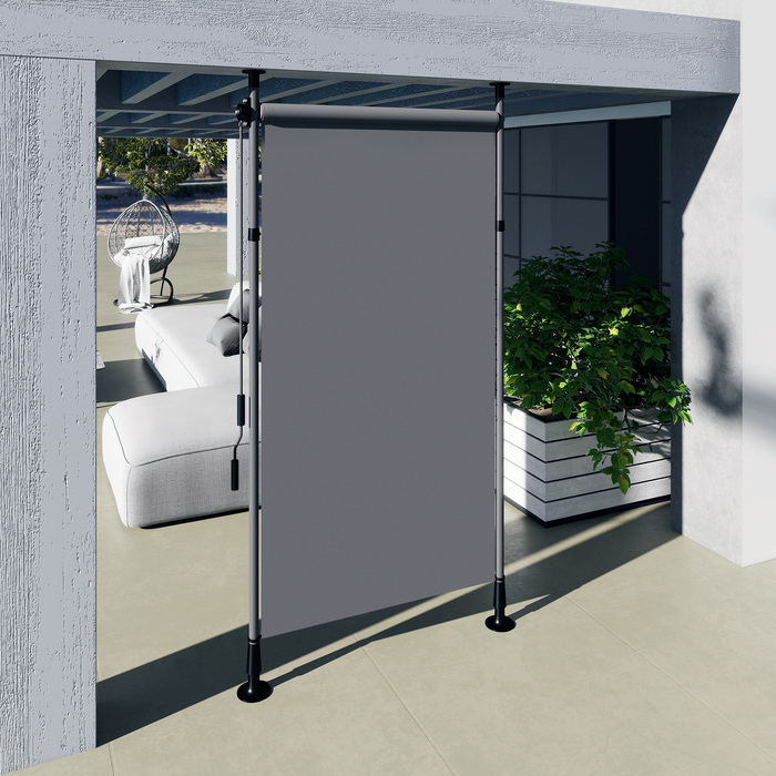 Автономна маркіза, регульована довжина, монтаж без свердління, алюмінієвий каркас, 1,5 x 2,2-3,1 м, темно-сірий