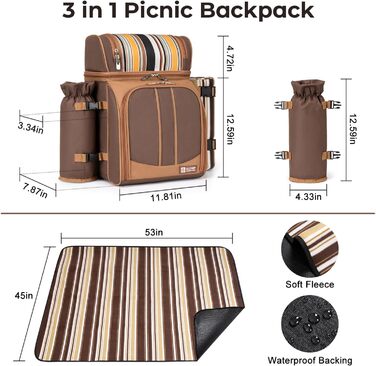 Набір для пікніка на 2 особи від ALLCAMP: рюкзак, деки, посуд, плед (колір: коричневий)