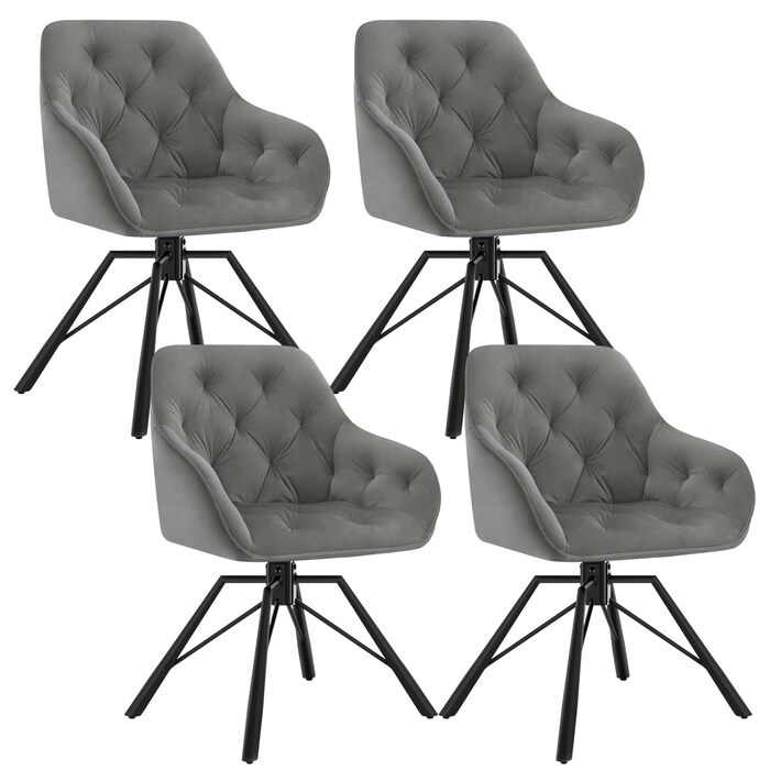 WOLTU Комплект з 4-х обертових стільців для їдальні, з підлокітниками, 360° обертання, для кухні та вітальні, з м'яким оксамитовим покриттям, сірий