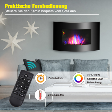 Електрична піч-камін HOMCOM з 2 рівнями потужності 900/1800 Вт LED 65 x 11.4 x 52 см Нержавіюча сталь Чорний для затишного тепла