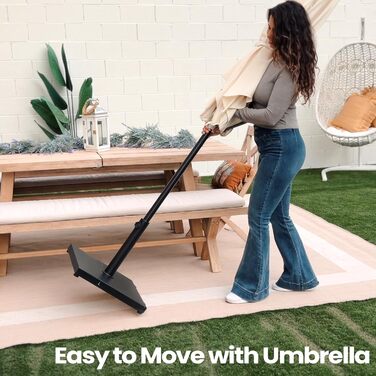 Підставка для парасольки на терасу, 18,1 кг, міцна квадратна підставка з бетону, стійка для парасольки з текового дерева (з колесами), чорна (з колесами)