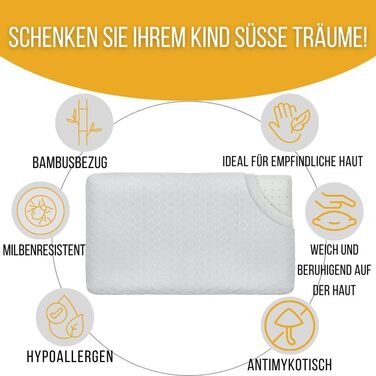 Дитяча подушка Inphysio з Memory Foam: бамбукова тканина, гіпоалергенна, 50x30x5.5 см, кремовий колір
