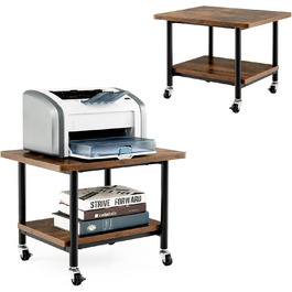 Стіл для принтера HOMASIS 2-ярусний, стійка для принтера з 4 колесами та 2 гальмами, вантажопідйомність 55 кг, підставка для принтера, полиця для принтера, візок для принтера для офісу та дому (колір: коричневий)