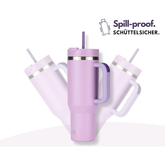 Термокружка Milu 1200 мл з трубочкою та ручкою – подарунок на Пасху для жінок та чоловіків | Подарунок тато, мама, друг, подруга | Подарунок на День батька, День матері | Подарунок для дідуся та бабусі (ліловий)
