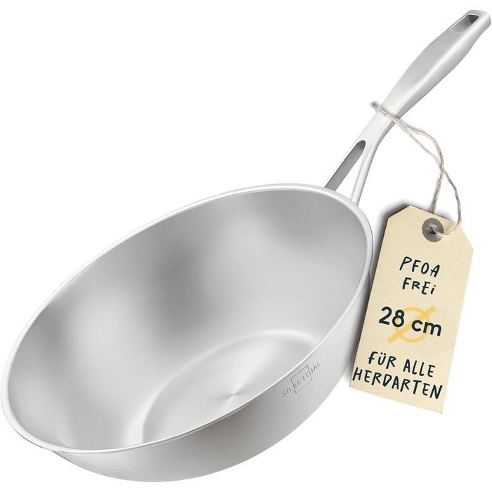 Wok Silberthal 28 см з нержавіючої сталі - для смаження та фритюру, сумісний з індукцією, до 400°C