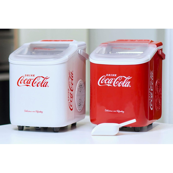 Льодогенератор Salco Coca Cola, 10 кг/день, 2 розміри льоду, ретро дизайн, портативний, червоний, для коктейлів та напоїв
