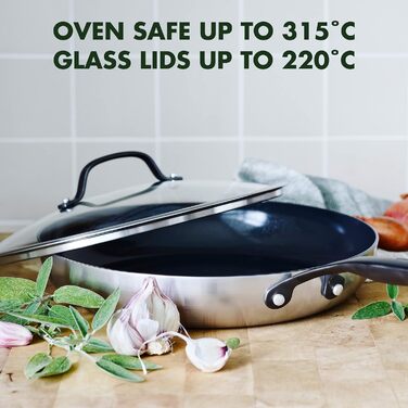 Набір сковорідок GreenPan Venice Pro Noir 26см та 30см, нержавіюча сталь, антипригарне покриття Ceramic, чорний, без PFAS, для індукційних плит, придатні для миття в посудомийній машині, термостійкі, сріблясті