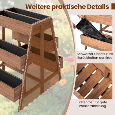 Вертикальна грядка COSTWAY з 3 ярусами, 6 контейнерами для квітів, дерев'яний ящик для рослин на терасу, балкон, сад - коричневий, 126x90x115 см