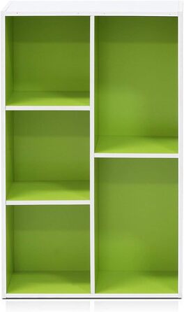 Відкрита книжкова шафа Furinno з n, дерево, білий/рожевий, 49,5 x 23,9 x 105,9 см (5 відділень, білий/зелений)