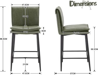 Набір з 2 барних стільців Chairus, зелені, з PU шкірою, для кухні та вітальні