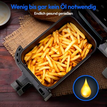 MEDION P20 XXL Фритюрниця з гарячим повітрям з 2 камерами (8,7 л, Airfryer, 2600 Вт, подвійна камера, 10 автоматичних програм, 2 висувні ящики, віконце, Dual Airfryer, ILAG PFAS-free, MD11760) матово-білий, матово-сірий