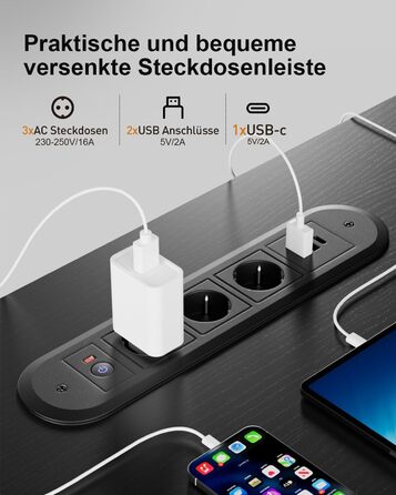 Регульований стіл з підняттям USB-портами та розеткою, 100 x 60 см. Електричний стіл, комп'ютерний стіл з пам'яттю 3-ох функцій, білий колір (чорний, 100 x 60 см)