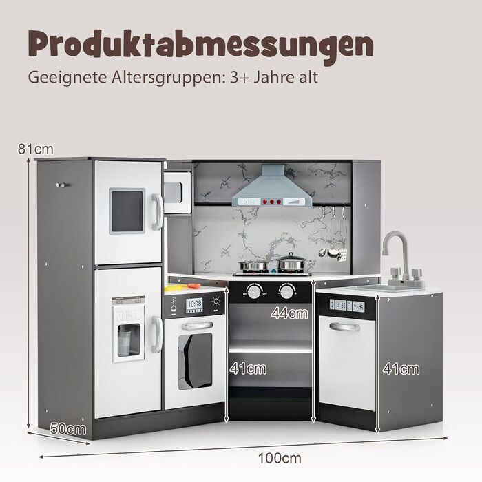 Дерев'яна дитяча кухня DREAMADE з аксесуарами (16 шт.), кухонний кутовий набір з плитою, духовкою, мийкою та дощечкою, ігровий кухонний набір з підсвіткою та звуком для дівчаток віком від 3 років (колір: коричневий)