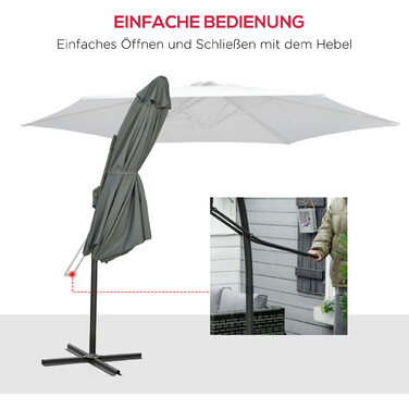 Вітростійкий парасоль для саду Ø293 см з бічною ручкою та хрестоподібною основою, захист від вітру, водовідштовхувальне покриття, темно-сірий