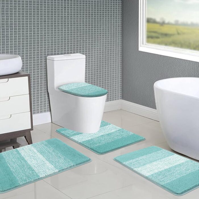 Набір килимків для ванної кімнати Bsmathom, 4 шт., з кришкою для унітазу, м'які, вбираючі, нековзні, машинне прання, килимок з U-подібною контуром, коврик для унітазу, помаранчевий/блакитно-зелений (Відтінок раю)