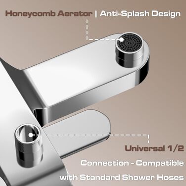 Набір для ванни з душовою лійкою та змішувачем, хром, латунь, 3 функції, настінний монтаж 150 мм