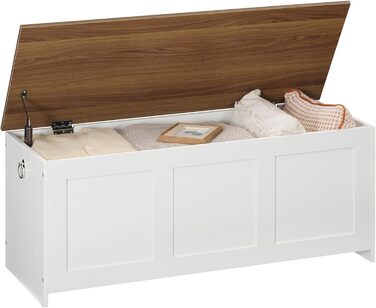 HOOBRO Лавка з ящиком для іграшок, 100 см, білий + натуральне дерево, з безпечним шарніром, для дому