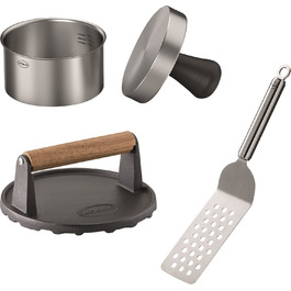 Набір для приготування бургерів RÖSLE 3-в-1 з пресом, вагами та лопаткою, нержавіюча сталь 18/10, чавун з емалевим покриттям