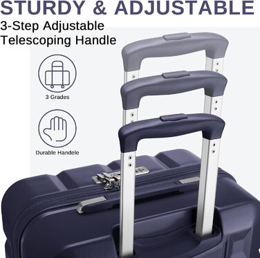 KONO Набір валіз 4 в 1: велика, середня, маленька та beauty case. Сучасний дизайн, ABS пластик, TSA замок, 4 колеса, темно-синій колір.