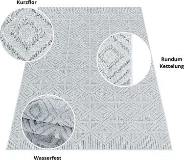 Вуличний килим в етнічному скандинавському стилі 3D дизайн атмосферостійкий 8 мм Висота ворсу Балкон Тераса кухонний килим простий у догляді, колір розмір (80x250 см, сірий)