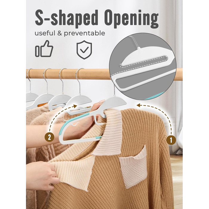 50 шт. Плечі для одягу з пластику HOUSE DAY - неслизькі, обертаються на 360°, економія місця, міцні, чорний гумовий стрижень (білі та чорні)