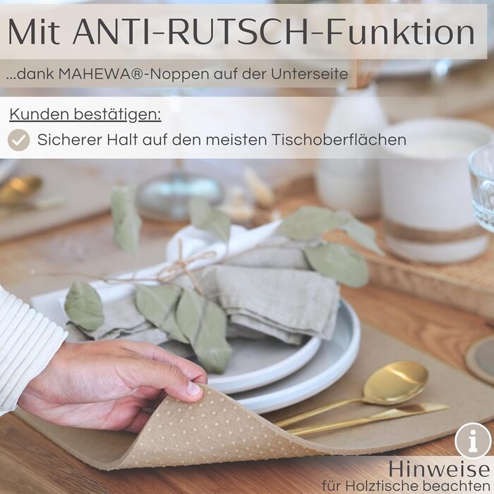 MAHEWA® Преміум комплект килимків на стіл з фетру (6 шт.) - антиковзаючі, миючі, для посуду (антрацит/коричневий, бежевий)