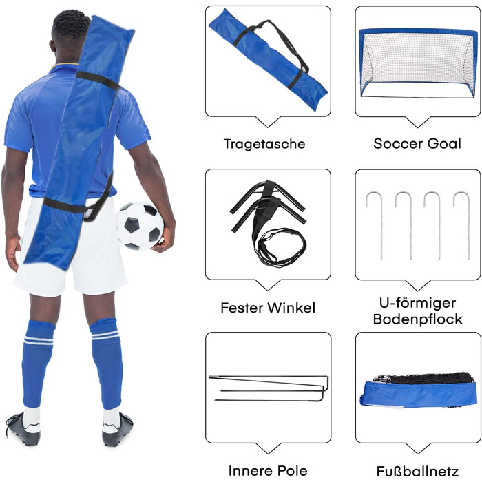 Футбольний комплект з 2 футбольних воріт, портативні футбольні ворота 180 х 90 х 90 см для дітей, з сумкою для перенесення, футбольні тренувальні ворота для садів, парків, пляжів, ігрового майданчика, відмінний подарунок
