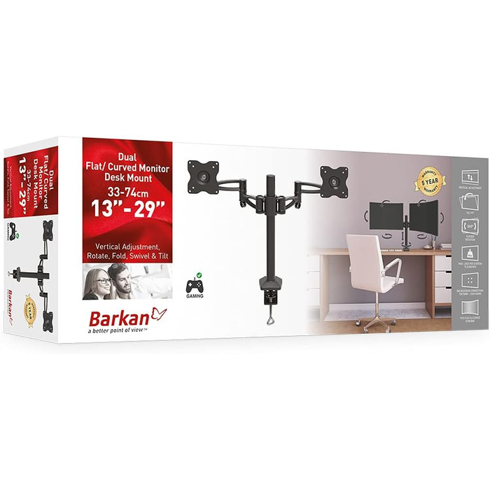 Кріплення для монітора Barkan 13-34 дюймів, регульоване, для столу, LED/LCD, до 6 кг (Basic, подвійний кріплення)