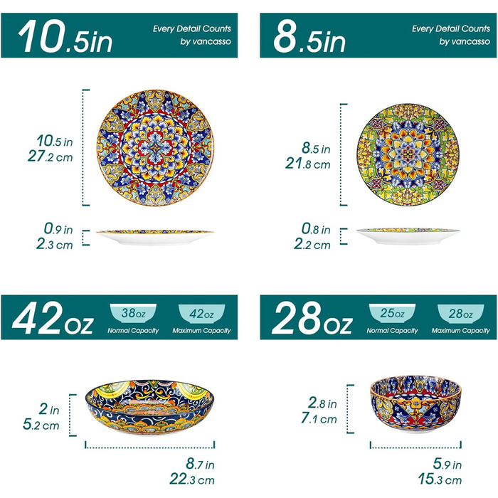 Сервіз столовий на 6 осіб SIMI 18tlg. Комбінований сервіз з порцеляни, 18 предметів. Богемський стиль, включає тарілки для їжі, десертні тарілки та миски.