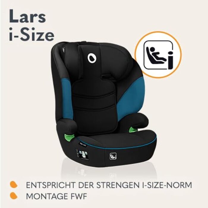 Автокрісло Lionelo Lars I-Size для дітей 100-150 см, група 2/3, боковий захист, регулювання підголівника, зручні підлокітники, знімна спинка (зелений туркіс)