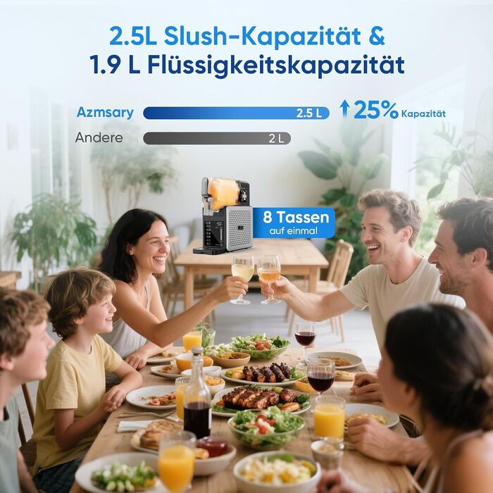 Машина для приготування сляшів 2,5L з LED-дисплеєм, 6 програм (Margarita, Frappé, Milkshake), керування однією кнопкою (Сріблястий)