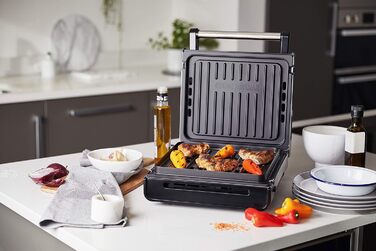Контактний гриль George Foreman з антипригарним покриттям для приготування паніні та сендвічів [Без диму - 87% менше диму] Настільний гриль (знімні та придатні для миття в посудомийній машині пластини, температура 200°C, корпус з нержавіючої сталі) 28000-