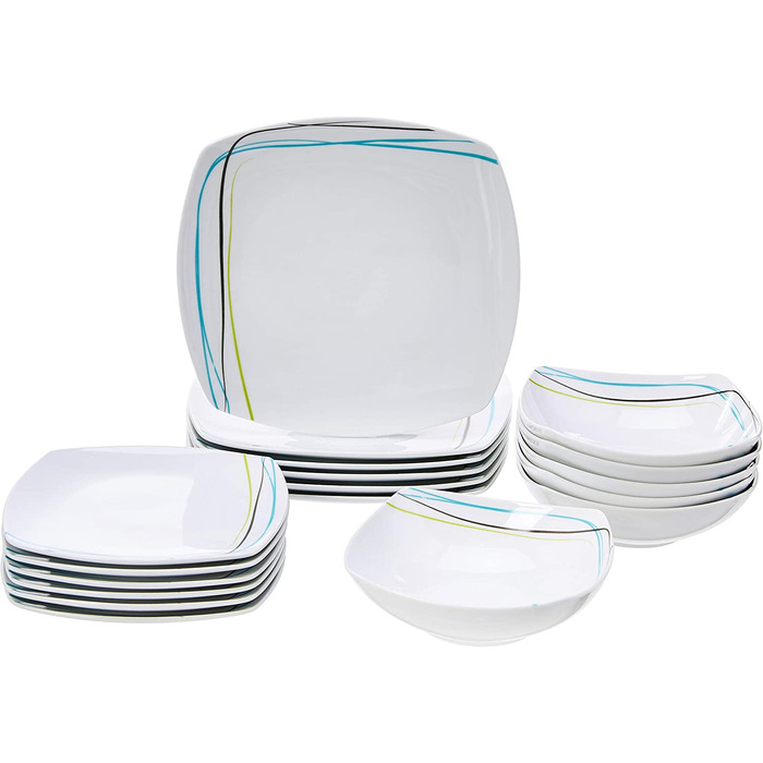 Набір посуду з 18 предметів, розрахований на 6 осіб (м'які лінії, однотонний колір)