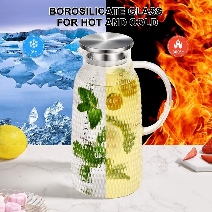 Скляна карафа Aofmee 2 літри з кришкою: для води, соку, айс-ті. Підходить для ресторанів та дому.