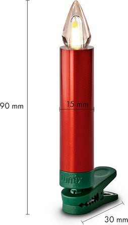 Світлодіодні свічки для ялинки Lumix® SuperLight Flame Metallic Mini Red 9cm, тепле біле світло, набір 12 шт. з пультом керування, 77146