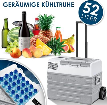 Автомобільний компресорний холодильник KESSER® 42L з Wi-Fi, 12/24/230V. Морозильна камера до -20°C, колеса, телескопічна ручка для кемпінгу, фургону, вантажівки, човна + 2 акумулятори холоду