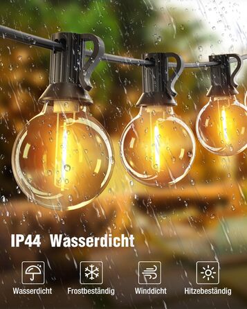 LED гірлянда для декорування вулиці, 15 метрів, димер, таймер, тепле світло G40, вологостійка, для саду, балкону, вечірки, павільйону, тераси