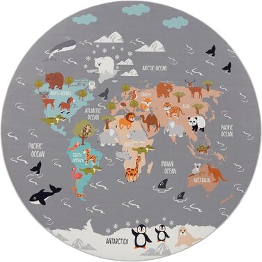 Дитяча кімната Дитячий килимок для хлопчиків Дівчатка Play Килимок Тваринний світ Мотив Нековзний Сучасний Сірий Синій Коричневий, Розмір (160 см Круглий)