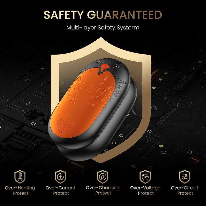 Електричні грілки для рук 2 шт. - USB перезаряджувані, 3 режими нагріву, 24 години тепла, для активного відпочинку взимку (Помаранчевий)