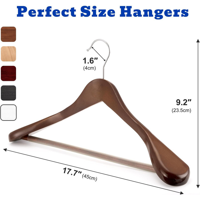 Дерев'яні вішалки для одягу HOUSE DAY, 6 шт., ширина 45 см, горіх, з неслизькими поверхнями, для сорочок, костюмів та штанів