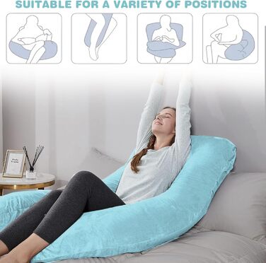 Наволочка на U-подібну подушку для вагітних та годування, бавовняний знімний чохол для подушки для тіла, 140 x 80 см (світло-блакитний + сірий)