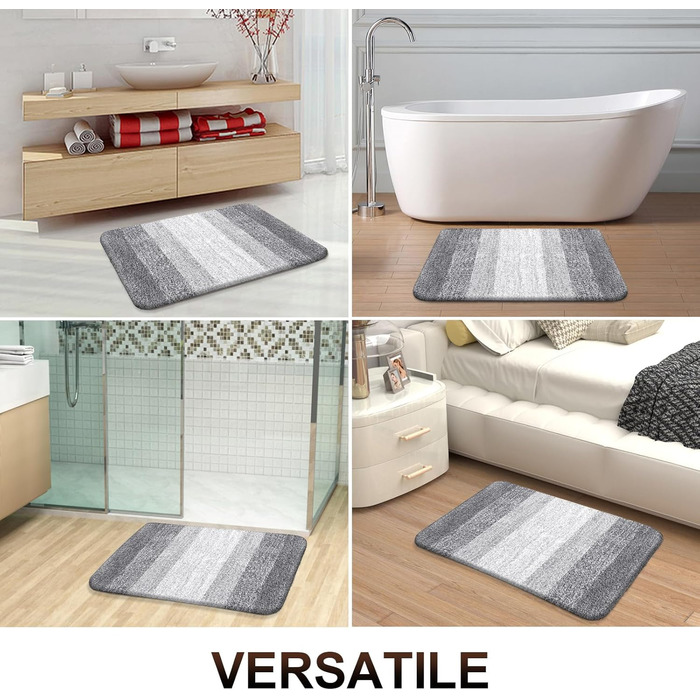 Килимок для ванної кімнати OLANLY, мікрофібра, антиковзаюча поверхня, 50.8 x 81.3 см, сірий