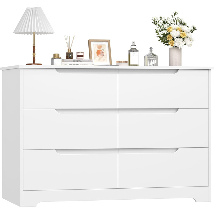 Комод HOCSOK білий з 6 висувними ящиками, 105x71x40 см – для вітальні, кухні, спальні