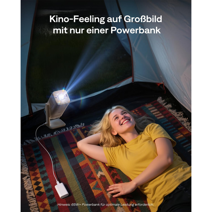 Портативний проєктор Aurzen Boom Air Mini з Google TV та Netflix, 4K, USB-C, Smart, Dolby Audio, WiFi, Bluetooth, автофокус TOF, поворотний штатив, кремово-білий