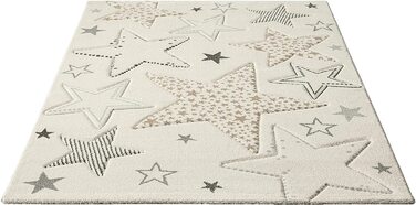 Дитячий килим Moonde м'який зірчастий килим, зоряне небо, дитячий килим з ефектом хай-фай, легкий у догляді, стійкий до фарбування, яскраві кольори, зірки, (120 х 170 см, кремові зірки)