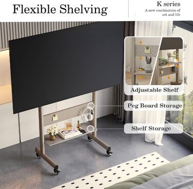 Підставка для телевізора FITUEYES на колесах, регульована по висоті, для 40-85 дюймів, VESA 600x400, 60 кг, бежева