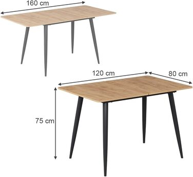 Розкладний стіл Vicco Esstisch Beaver, 80x70 см, золото-дубовий/чорний, 120-160x75x80 см