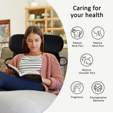 Подушка для читання MINGPINHUIUS XL для ліжка та дивана з знімною подушкою для шиї, ідеальна для дорослих, з піною з пам'яті для комфортного читання, роботи, ігор, перегляду телевізора та відпочинку (Чорний)